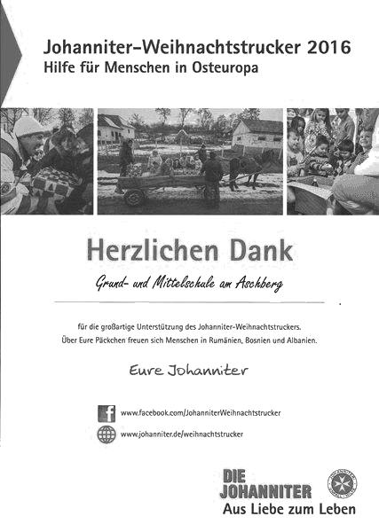 Johanniter Weihnachts Trucker Dankurkunde 2017 